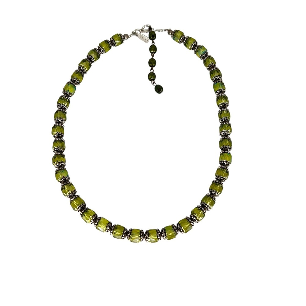Faith Necklace Women OS Green Faceted Glass Bead Silver Tone Boho Adjustable